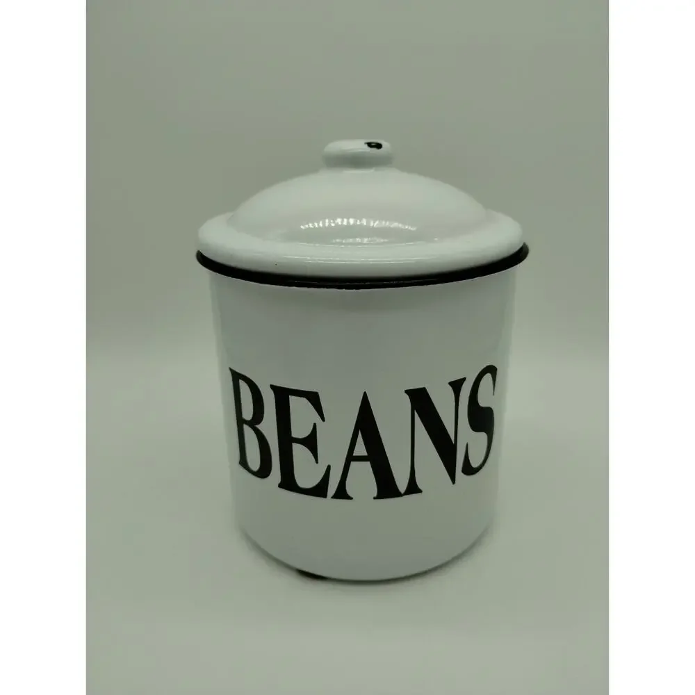 Vintage Looking White Enamel Bean Pot with Lid Farmhouse - Picture 1 of 9